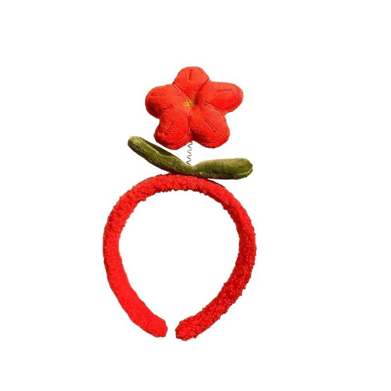 Benming Year Plush Red Flower Headband - Women's Cute Christmas Hair Clip & Face Wash Accessory
