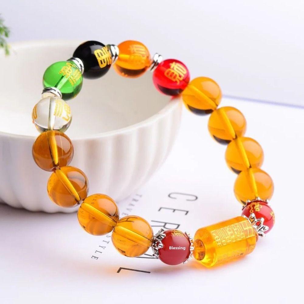 Buddhism Luck Wealth Bracelet Colorful God of Wealth Beaded Bracelet Feng Shui Bracelet  Women