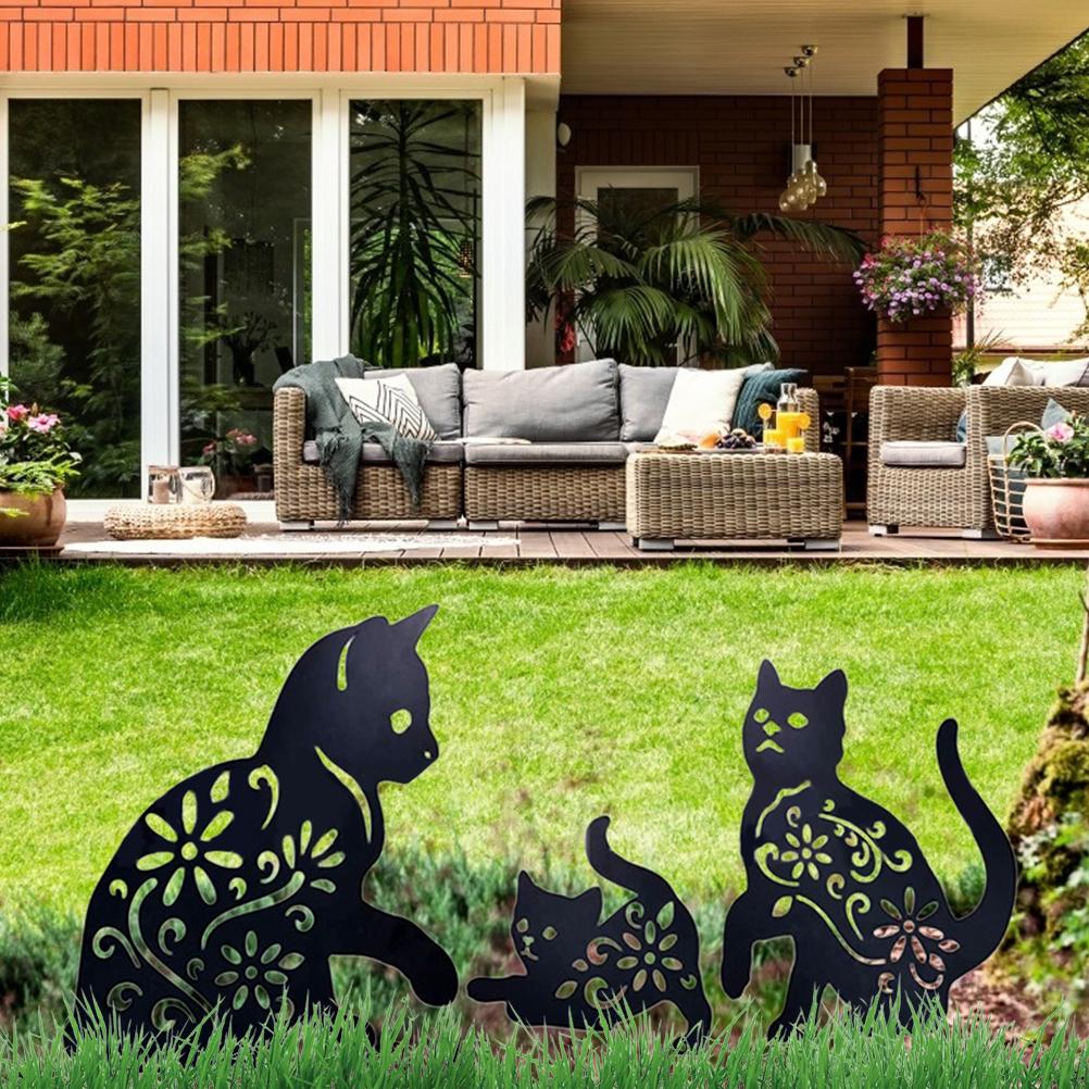 3PCS Metal Cat Decorative Garden Stakes Cat Silhouette Garden Decoration for Outdoor Lawn Ornaments Yard Sign