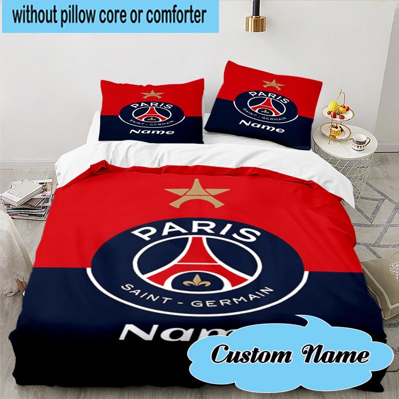 3PCS Custom Name Paris Fc Crest Bedding Set, Including 1pc Duvet Cover And 2pcs Pillowcases, Suitable for dorms and bedrooms Gift