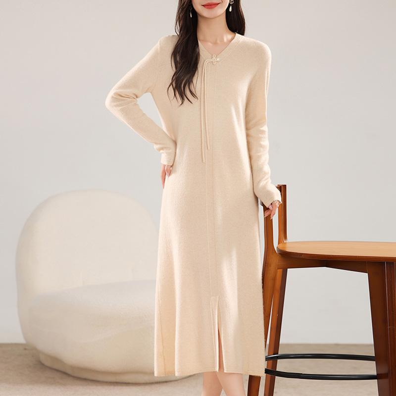Women's Cashmere Dress Qinghe Cashmere 30% Cashmere 70% Wool Autumn and Winter Cashmere Skirt Soft and Warm
