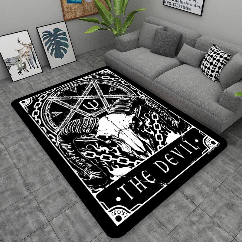 Schädel Baphomet Ziegen Dämon Raserei Bereichsteppich Blutrot-Baphomet Teppich-Baphomet Dekor-Satanische Matte-Satanische Heimdekoration