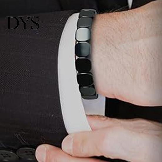 Minimalist Jewelry Men Bracelet Super Elastic Fit Black Iron Ore Non-dyed Fade Resistant Geometric Beads Wristband Non-plastic