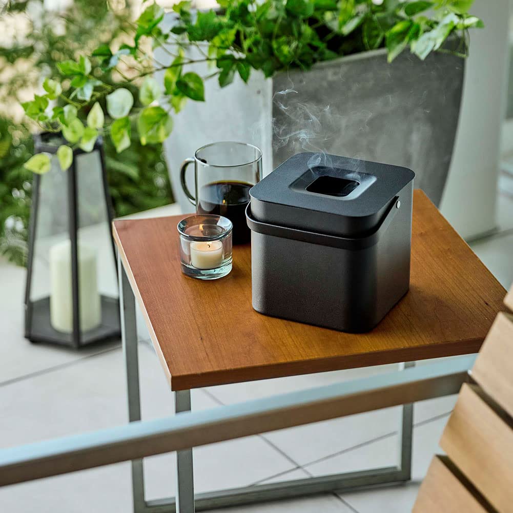 Yamazaki Tower Mosquito Coil Storage 16cm W X D X 14cm H Lid and 5752 Pot, Square, Black, Approx. 15.5cm (including Handle),