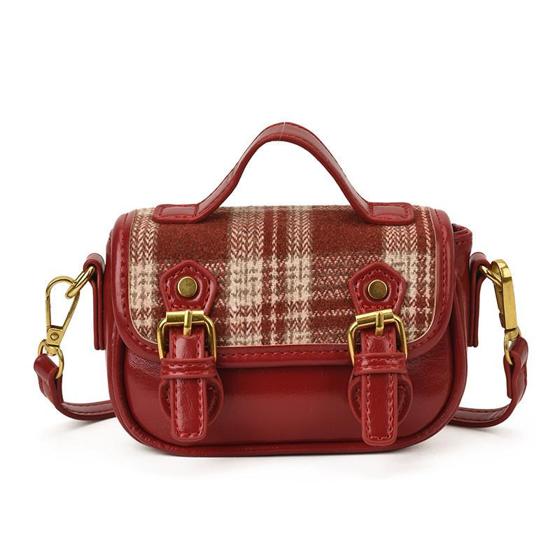 Canvas Casual Crossbody Bag For Kids With Lightweight Design And Trendy Grid Pattern
