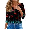 Dames T-shirt Tee Halloween Bedrukt Knoop 3/4 Mouw Tuniek Dagelijks Weekend Mode Basic V-hals Normale Top