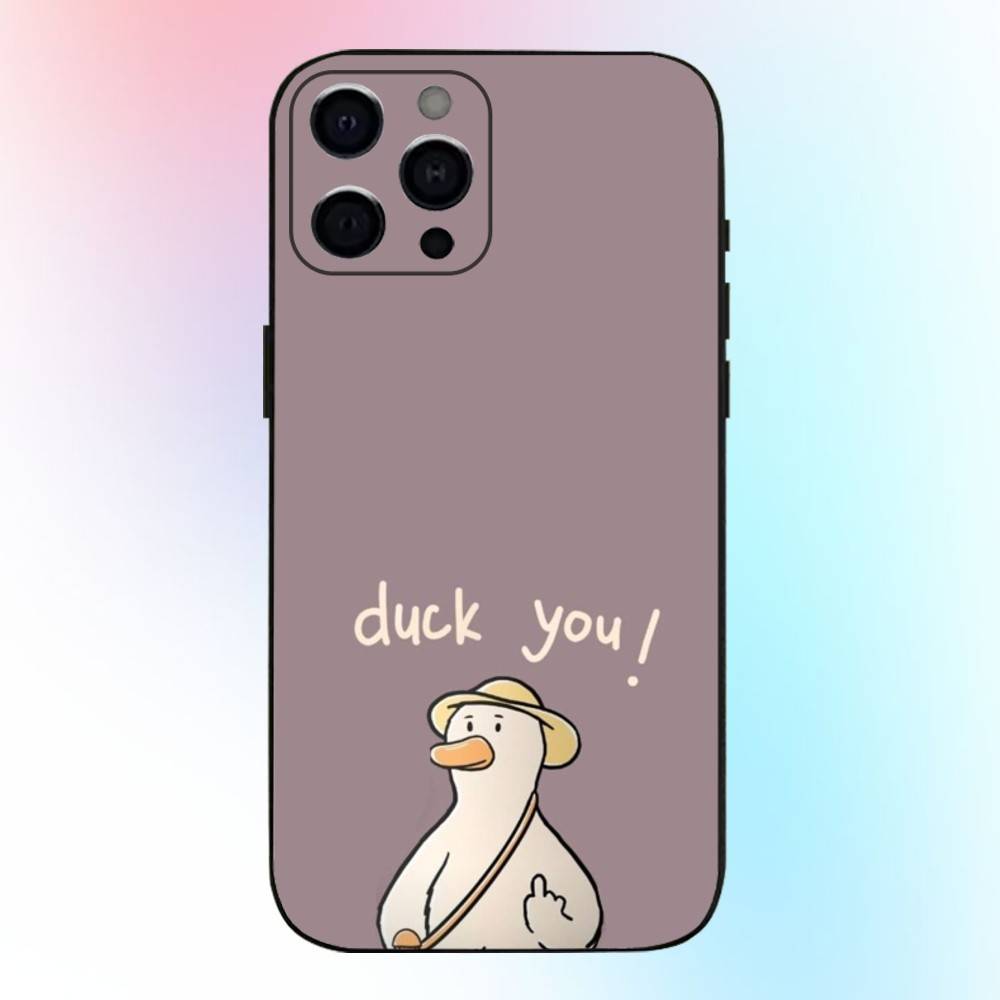Cute Cartoon Duck Phone Case For iPhone17,16,15,14,13,12,11 Plus,Pro Max Soft Black Cover
