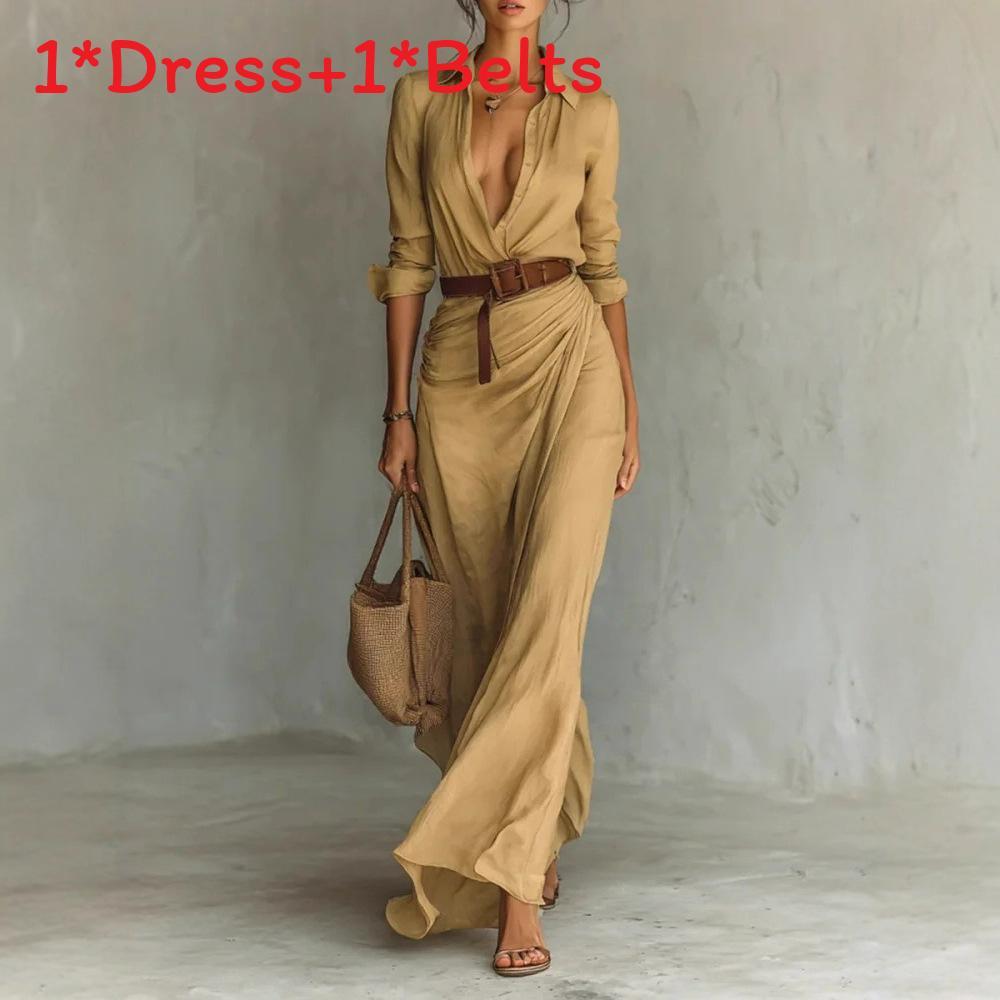 Elegante Polyester Blousejurk Met Ruches Details Voor Kantoor