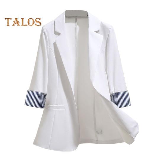 

Женский пиджак с лацканами, рукавом 3/4, полосатыми манжетами, пиджак с одной пуговицей, карманы, свободный крой, деловая рабочая одежда L белый