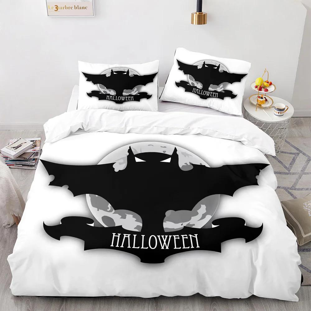 Halloween Bat Full Moon King Queen Duvet Cover Black Horror Night Bedding Set Kids Cartoon Quilt Cover Polyester Comforter Cover