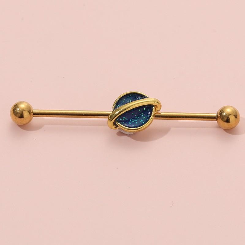 Stainless Steel Long Ear Bridge Piercing Jewelry With Small Gold Snake Bee Double Holes