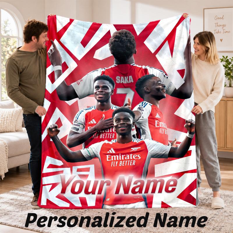 Bukayo Saka Personalized Flannel Blanket Custom Name Text Soft Throw Blanket Home Decor