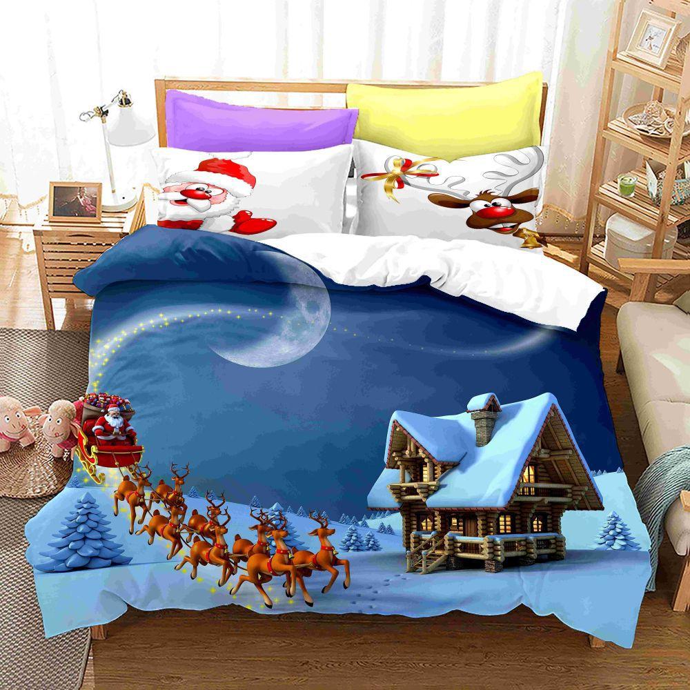 3D Digital Printing Bedding Four-Piece Set Three-Piece Set Christmas Bed Sheet Quilt Pillow
