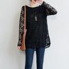 Spring Autumn Women's Round Neck Lace Blouse Mid-Length Loose Hollow-Out Plus Size Blouse