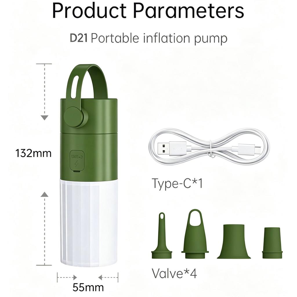 Ultra-Mini Air Mattress Pump with Camping Light & 4 Nozzles Mini Electric Air Pump with 2000mAh Battery for Vacuum Storage Bags