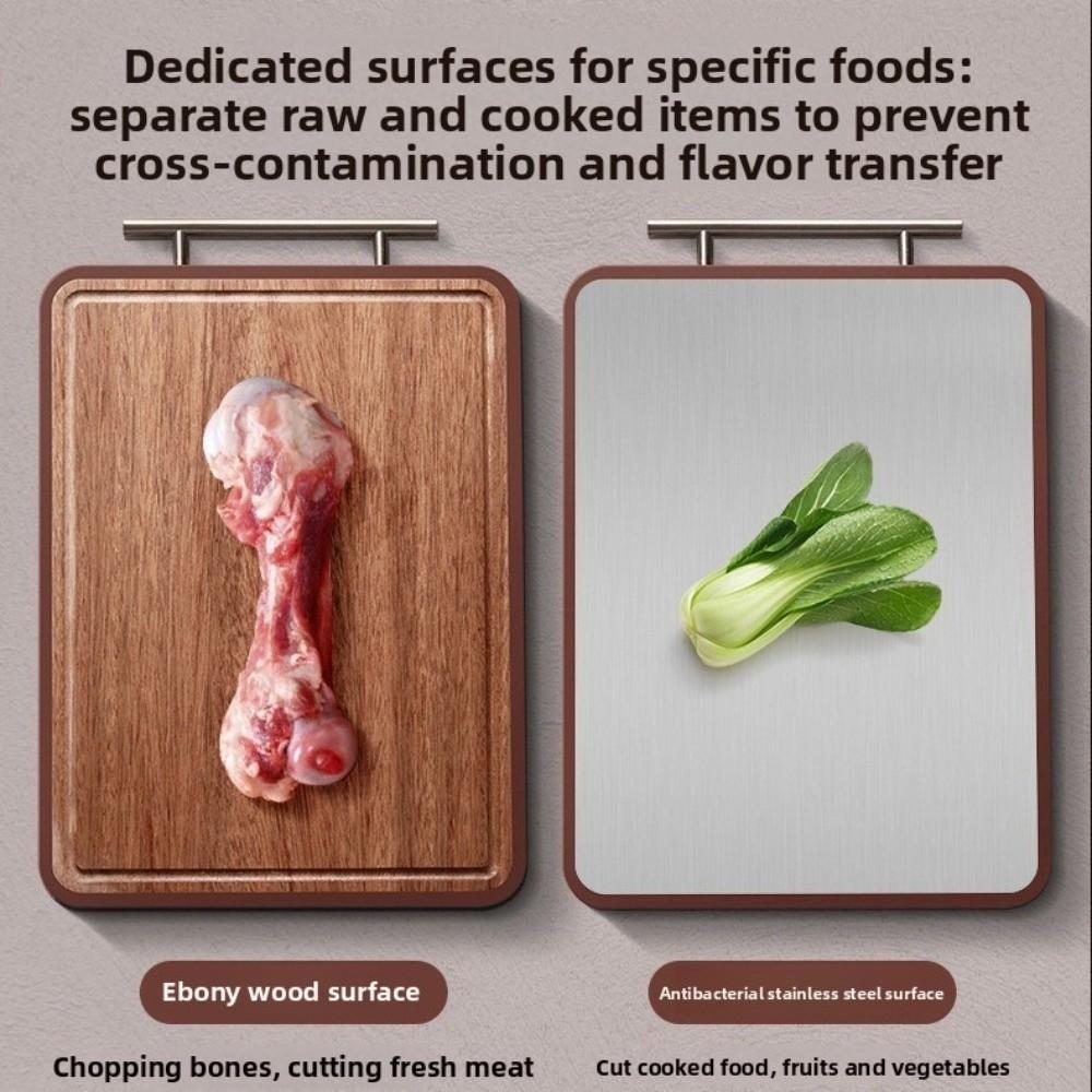 Double-sided Solid Wood Cutting Board Non Slip Wooden Stainless Steel Cutting Board Antibacterial Vegetable Cutting Board