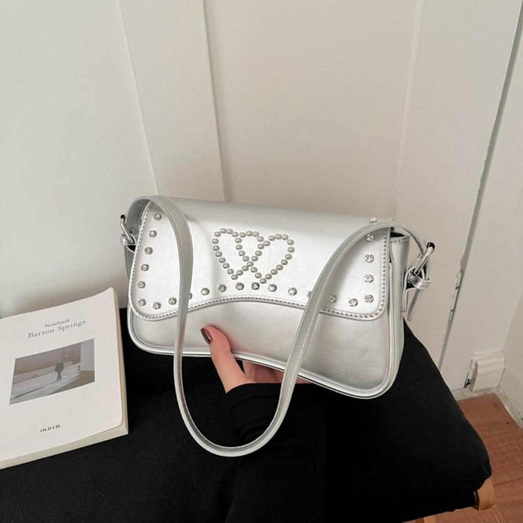 Crossbody Bag Women PU Studded Heart Decoration Daily Commute