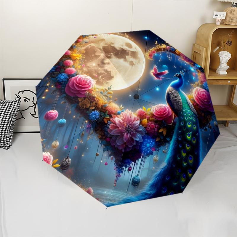 

8-Rib Peacock Folding Umbrella | Automatic Opening, Durable Iron Frame, Fashionable Pongee Cloth, Suitable for All Seasons Out
