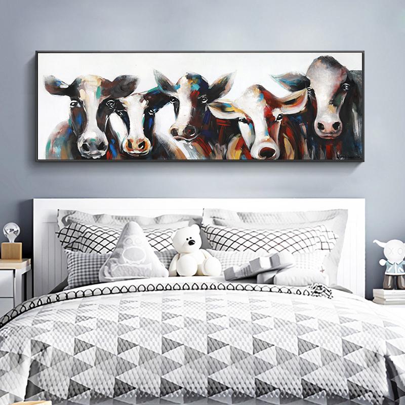 Original Abstract Art Painting Five Cows Posters And Prints Wall Art Canvas Pictures for Living Room Home Decoration