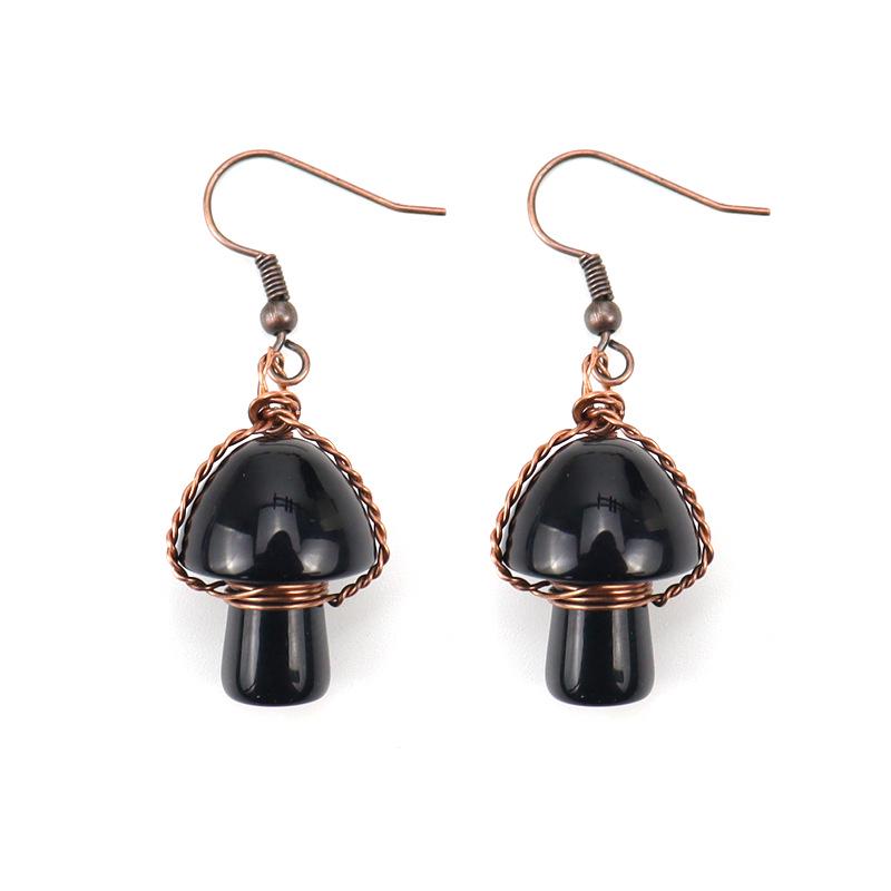 Handmade Natural Crystal Mushroom Stud Earrings - Raw Stone Dangle E38