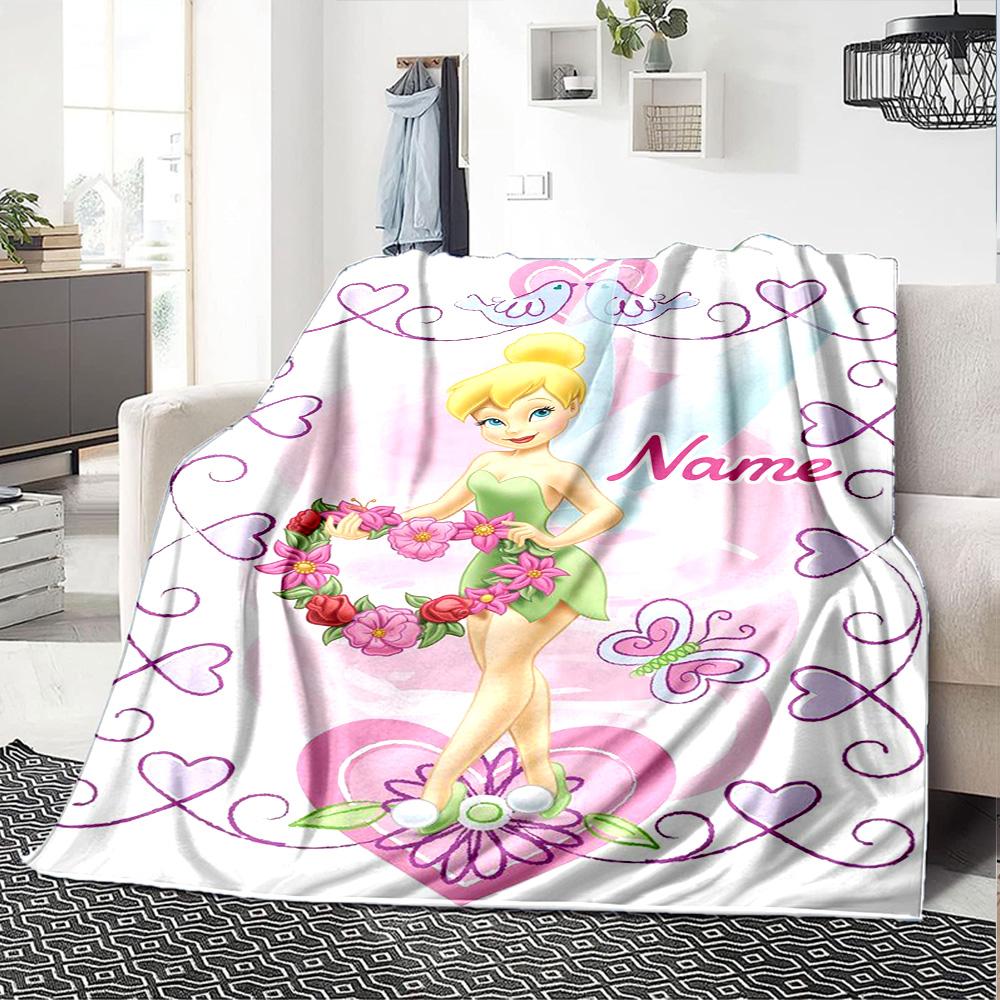 Custom Name Tinkerbell'S Magical Flight Flannel Blanket For Super Soft Cute Comfort Blanket For Travel Bedding Couch Sofa Blanket