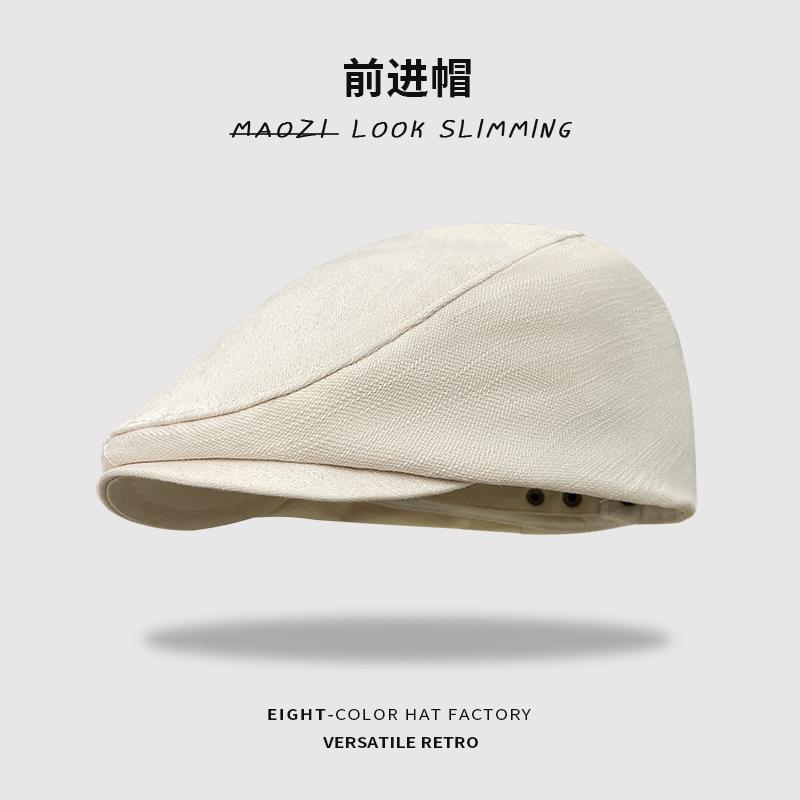 Women's Reverse-Wear Beret for Spring and Autumn, Japanese Retro Solid Color Striped Cap, Face-Slimming Versatile Painter's Newsboy Hat