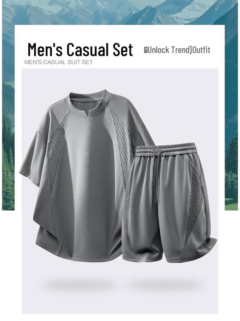 2026 Men's Summer Sports Casual Suit: Short Sleeve T-shirt & Five-Point Pants Set