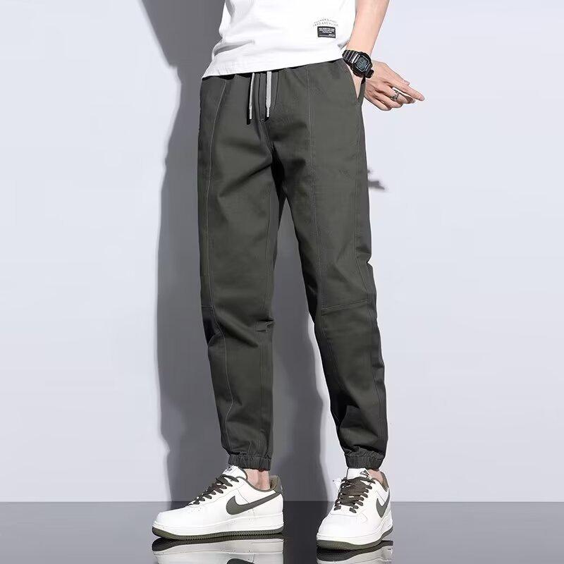 Men's Trendy American Retro Ice Silk Harem Pants - Versatile, Elastic Drawstring Sport Style