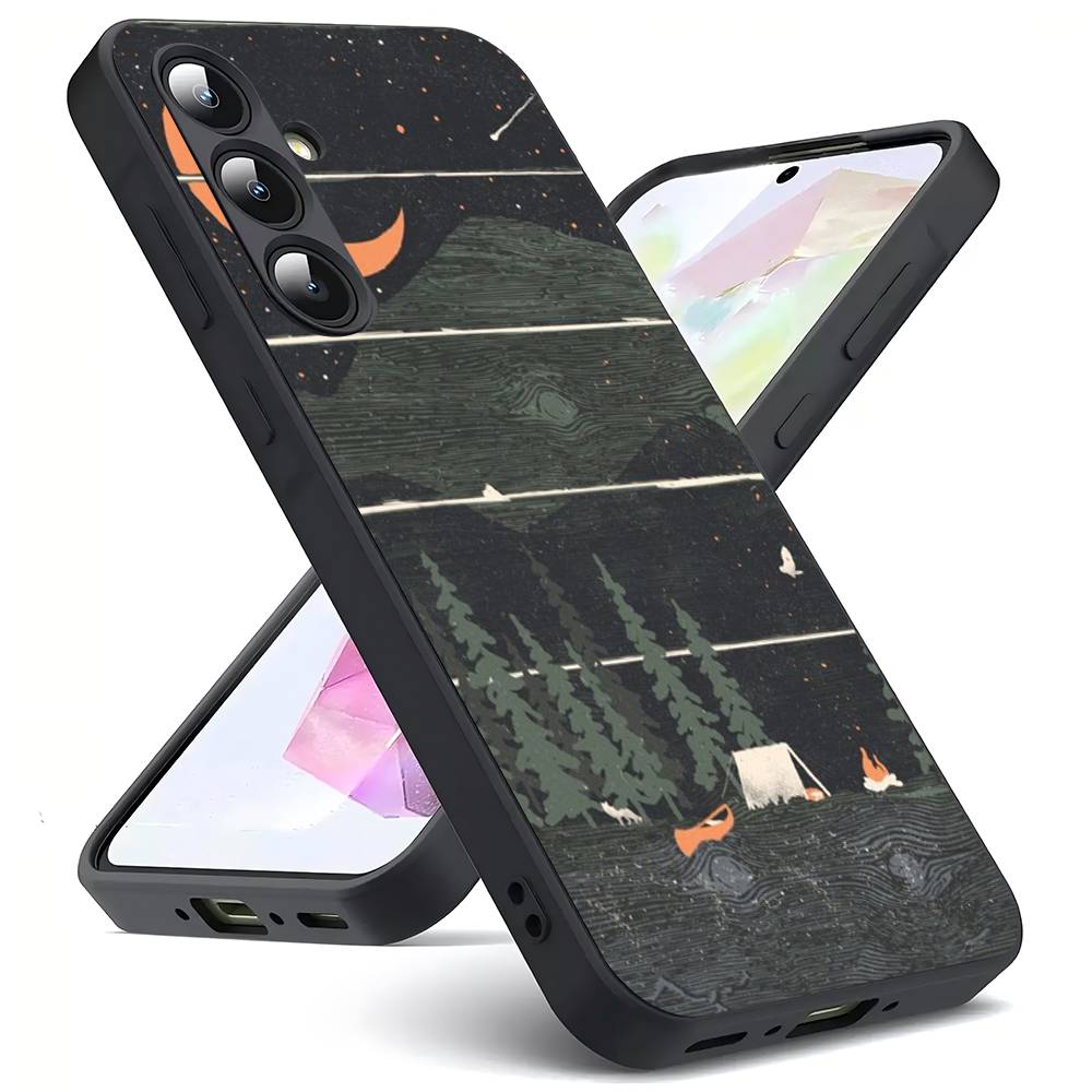 Camping Nature Mountain Luxury Black Phone Case For Samsung Galaxy S23 S24 S25 Ultra S22 Plus S21
