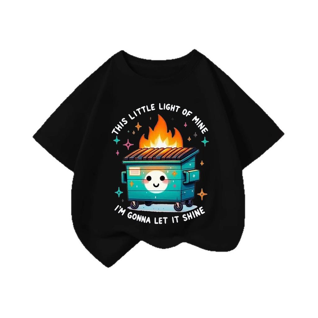 Girls' Casual Small Lamp-printed Knot-patterned T-shirt for Summer, Children's Fashionable Short-sleeved T-shirt