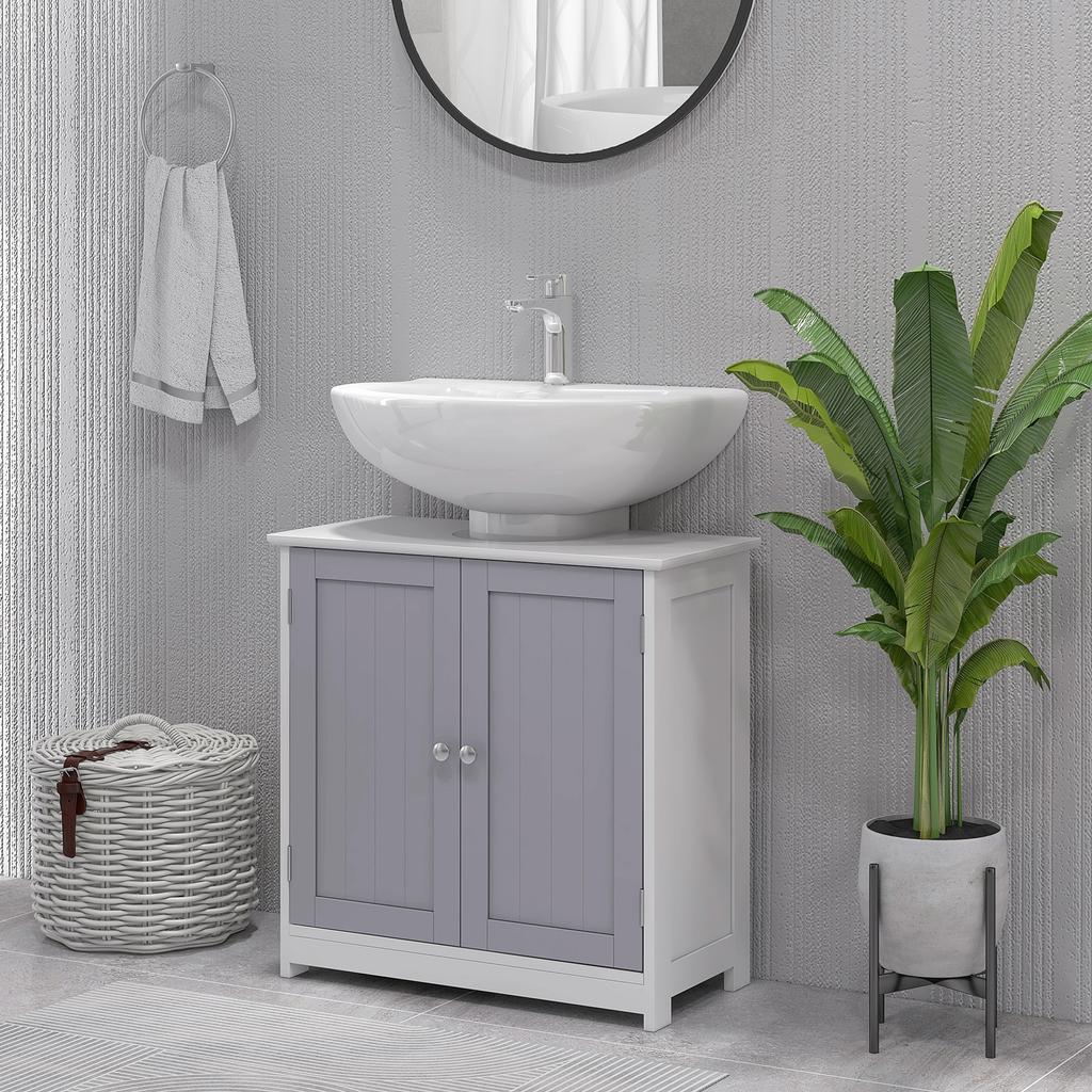 Under Sink Bathroom Cabinet Freestanding Under Sink Cabinet With 2 Doors And Adjustable Shelf For Basin Without Or With Pedestal White And Grey
