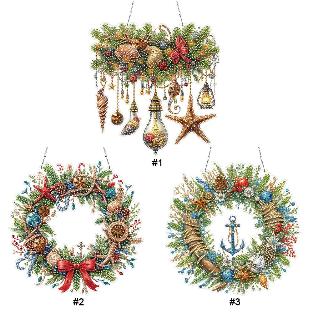 Xmas Theme 2D/Flat DIY Rhinestone Diamond Art Window Pendants Diamond Painting Set Diamond Art Pendant Wall Door Decoration