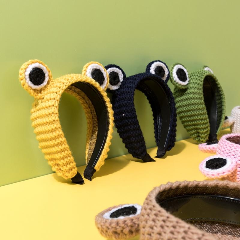 Knitted Animal for Frog Headwear Cartoon Big Eyes Hairband Cute Photo Props Fancy Dress Halloween Cosplay Accessories
