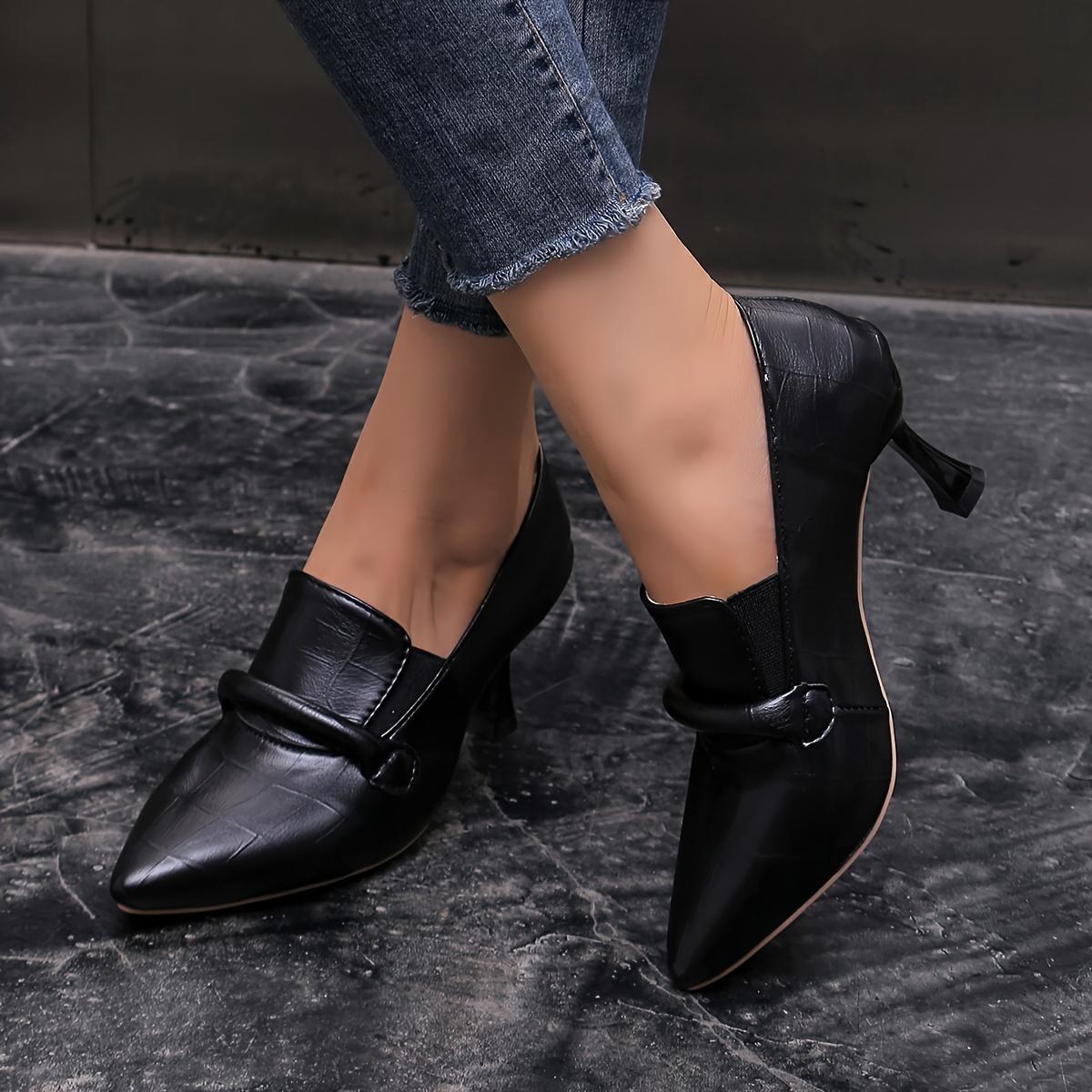 

Sophisticated Mary-Jane, Elegant Black Stiletto Heels for Women - Pointed Toe, Non-Slip Sole, Faux Cover Dress Pumps with Chunky Mid-Heel Size 35 чорний