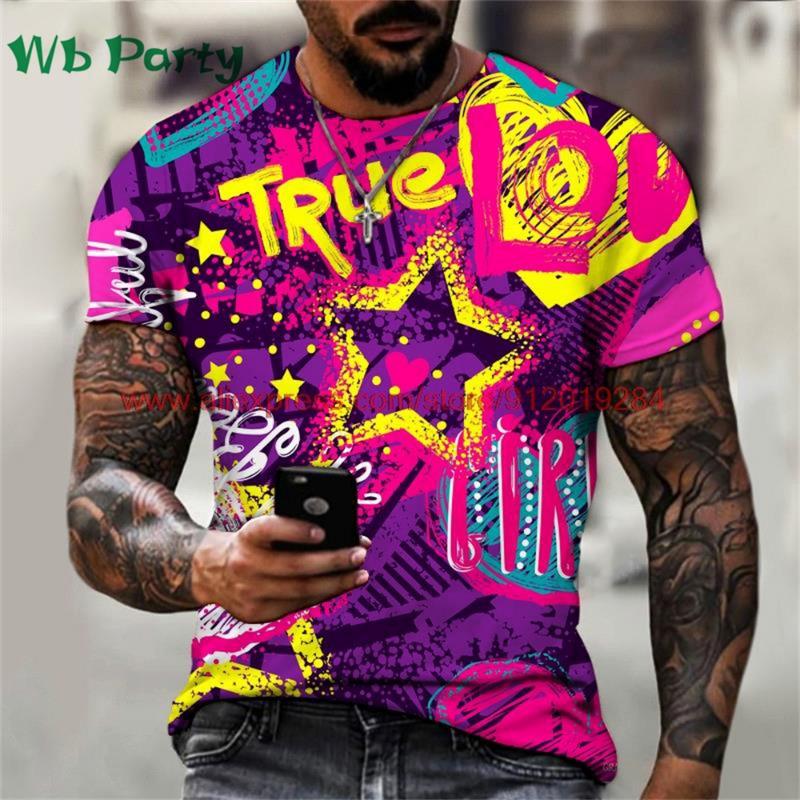 Popular 3D Men's T-Shirt Funny Graffiti Pattern Print Mens Clothing T-Shirts for Men Short Sleeve Tee Men's Summer Fashion Tops