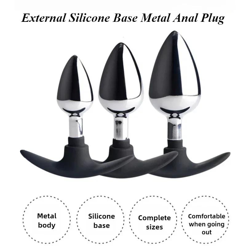 3 Size Anal Plug Sex Toys Metal Silicone Base Smooth Butt Plugs Prostate Massager Dildo Stimulator Anus Masturbator Adult Toys