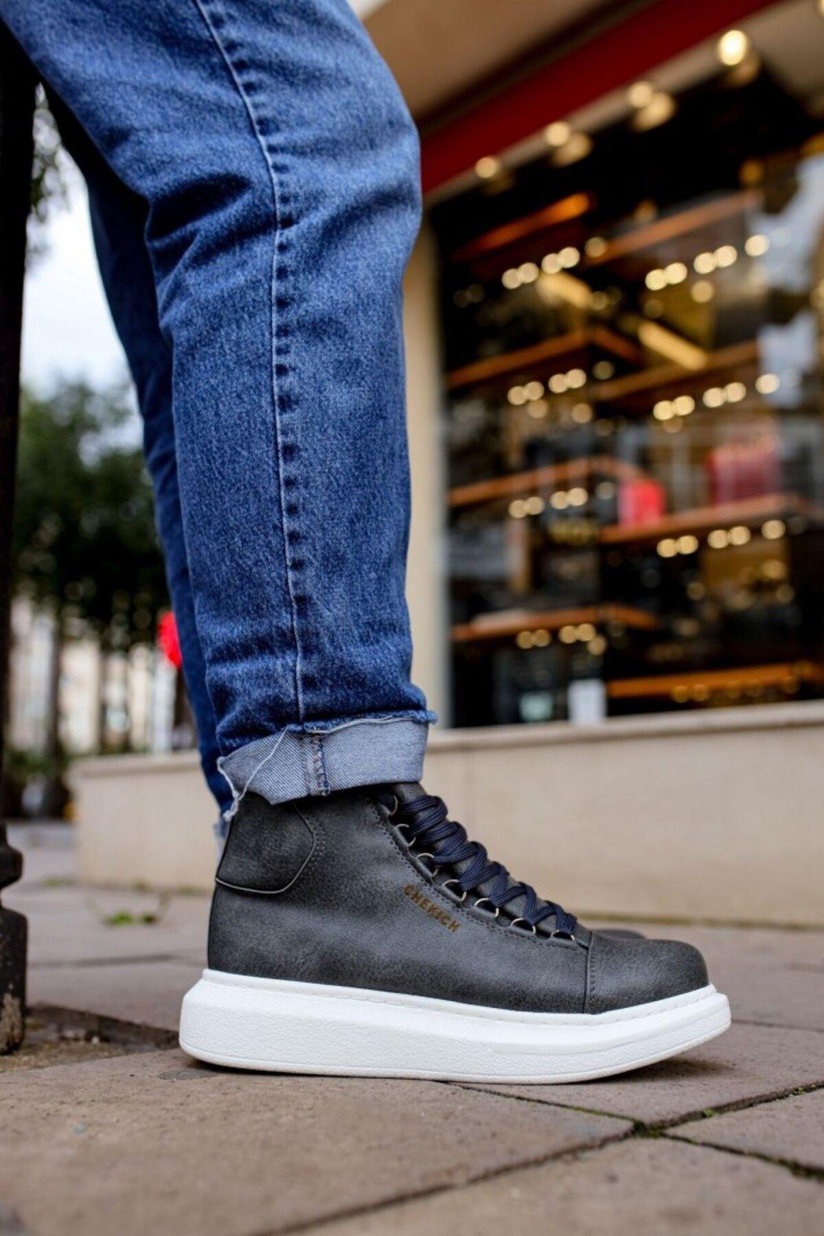 

Men s Fashion Faux Leather Flat Heeled Boots Bootie Boots Anthracite Shoes 36