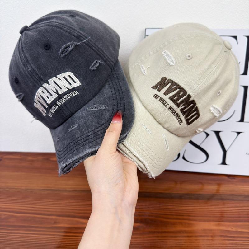 European and American letter embroidery soft top baseball cap men and women street fashion old ripped cap showing small face