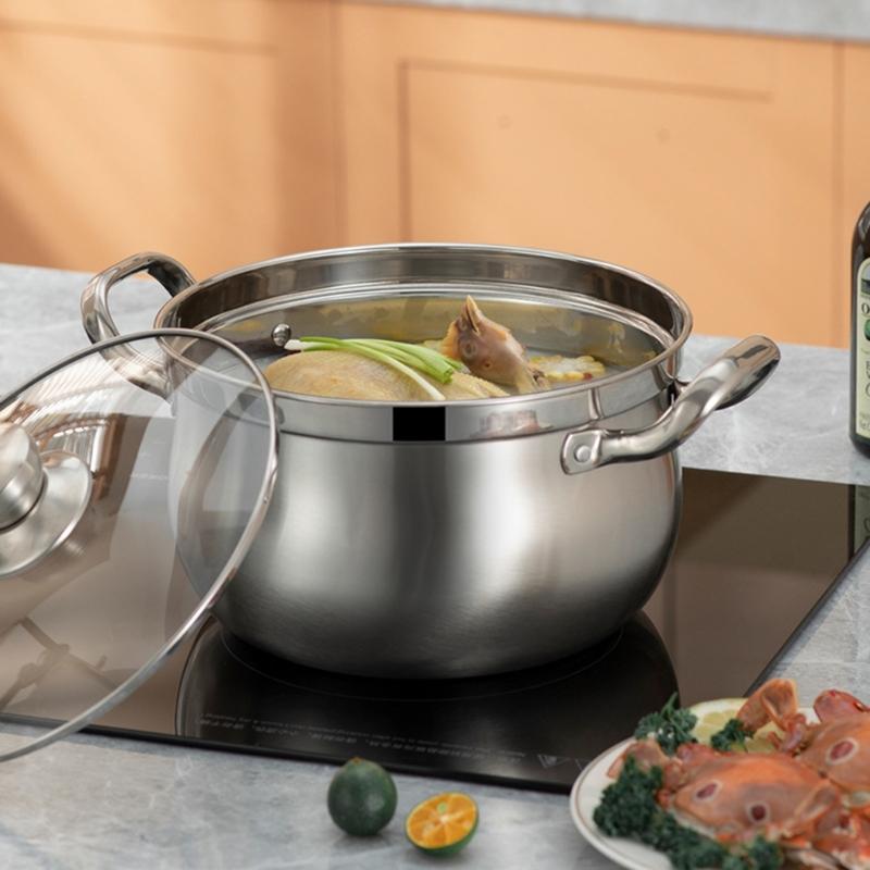 Stainless Steels Pot Milk Pan Cooking Saucepan Induction Base Soup Pot With Glass Lid Stockpot Kitchen Tool Enduring