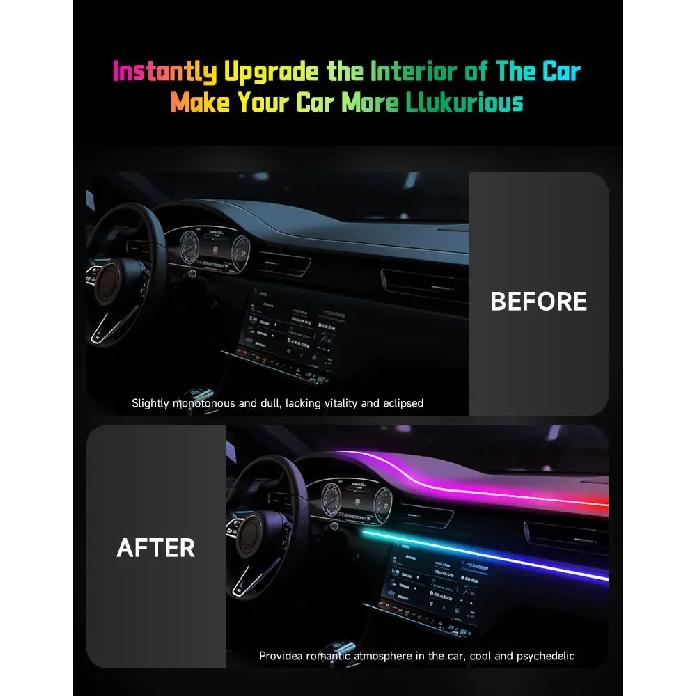 RGB USB Auto Innenraum Ambiente Licht Regenbogen Acryl Streifen LED Symphonie APP Musiksteuerung Dekorative Armaturenbrett Atmosphärenlampe