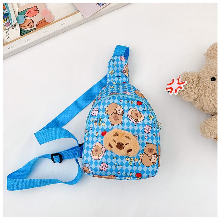 

Cartoon Capybara Kids Chest Bag With Lightweight Nylon For Outdoor Travel And Daily Use синій