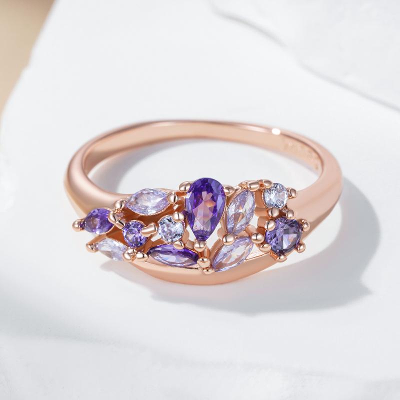 Trend Full Shiny Purple Natural Zircon Ring For Women Luxury  Rose Gold Color Quality Daily Fine Vintage Jewelry Gift