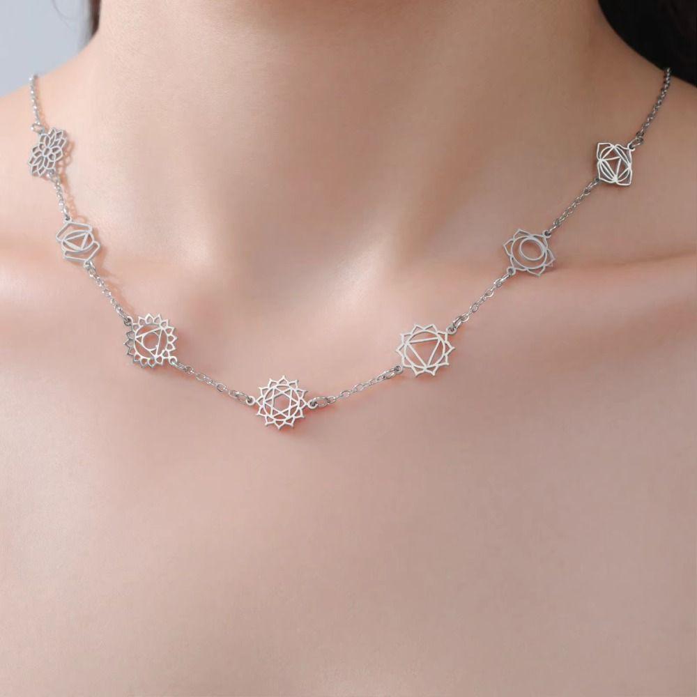 Gold Color Chakra Charm Choker Stainless Steel Energy Pendant Necklace  Women Jewelry