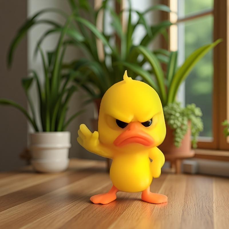 Funny Stop Angry Yellow Duck Statue, Refusal Gesture with Cute Angry Expression – for Home Decor, Office Desk, Car & Party Gifts