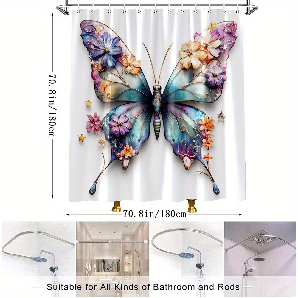 1Pc Butterfly Floral Shower Curtain - Elegant Nature Design With Vibrant Butterfly & Floral Pattern, Durable Polyester Fabric,