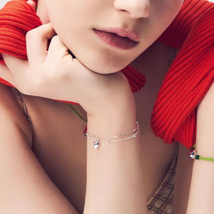 [925 Silver] Pure Heart Layered Bracelet