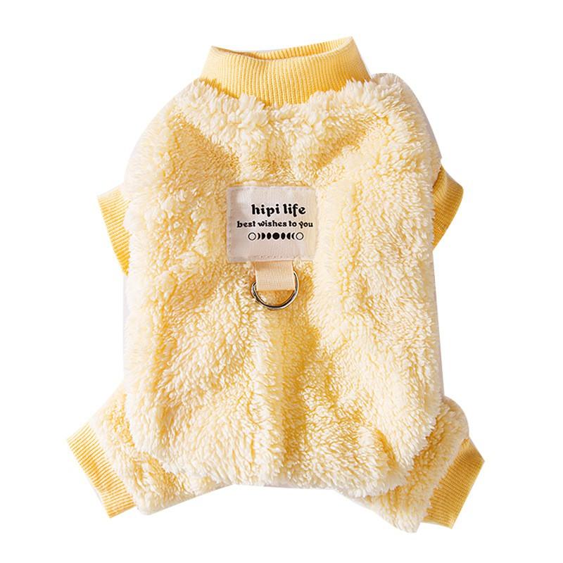 Pet Cat Four-Legged Warm Long Sleeve Sweater With Harness Loop Yellow Macaron Design