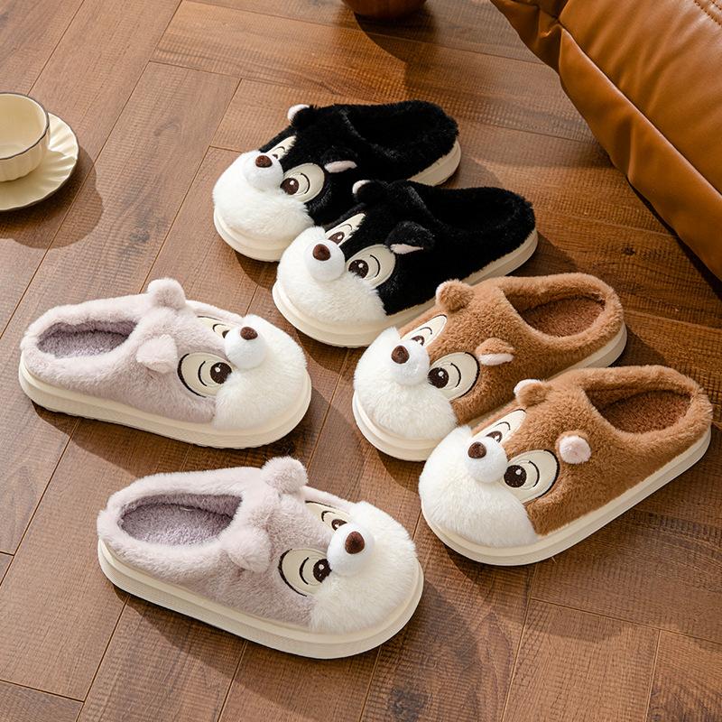 2024 new    autumn and winter cute squirrel home slippers home warm lightweight thick-soled couple slippers