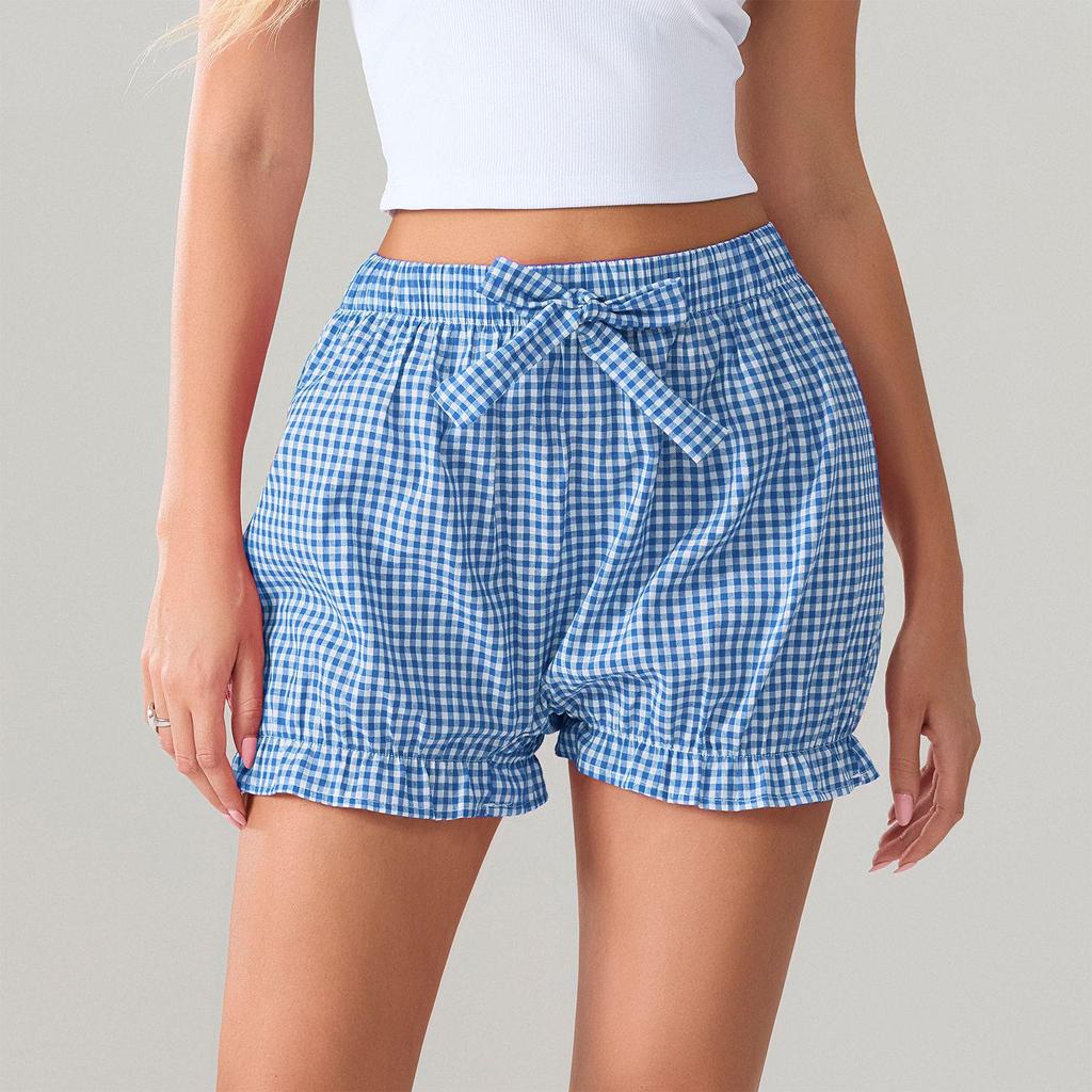 European and American Plaid Bow Hot Girl Shorts