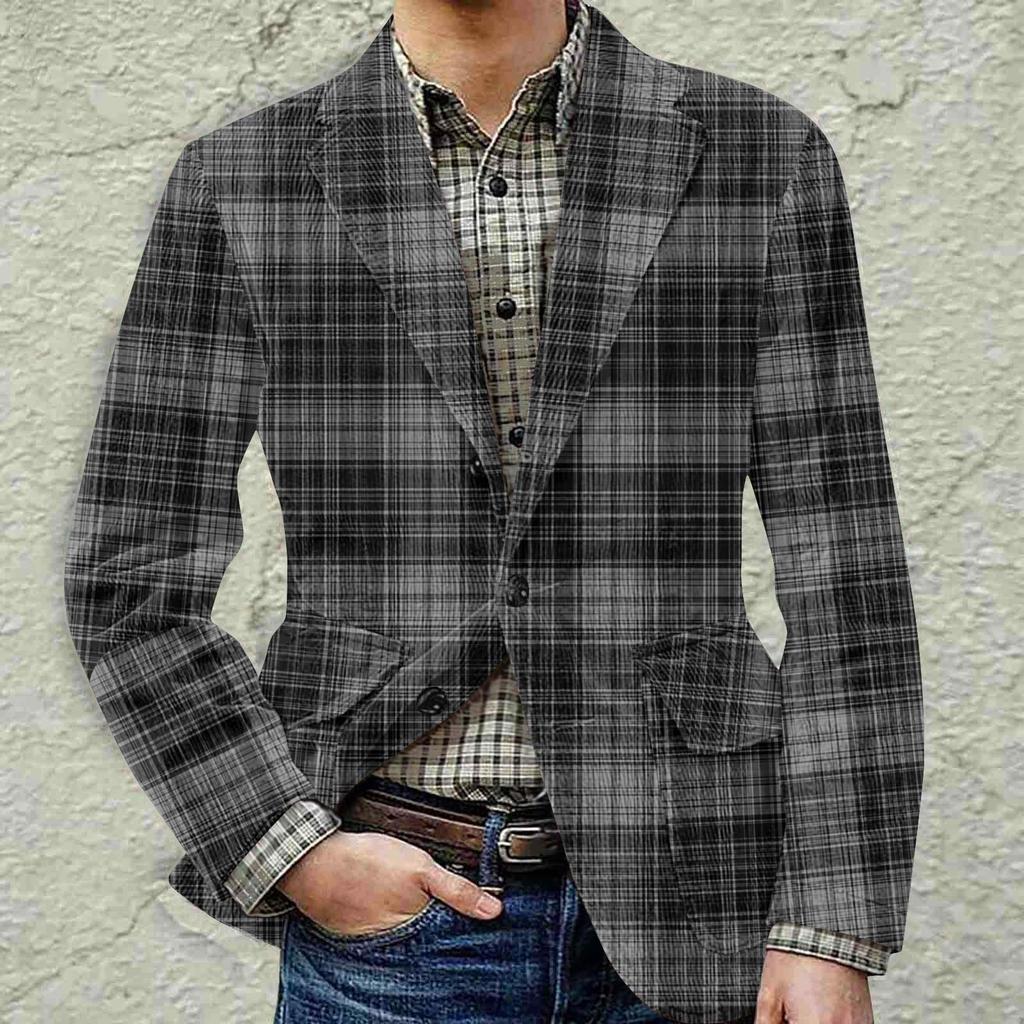 Men's Printed Corduroy Warm Pocket Suit Jacket Cardigan Men's Casual Suit